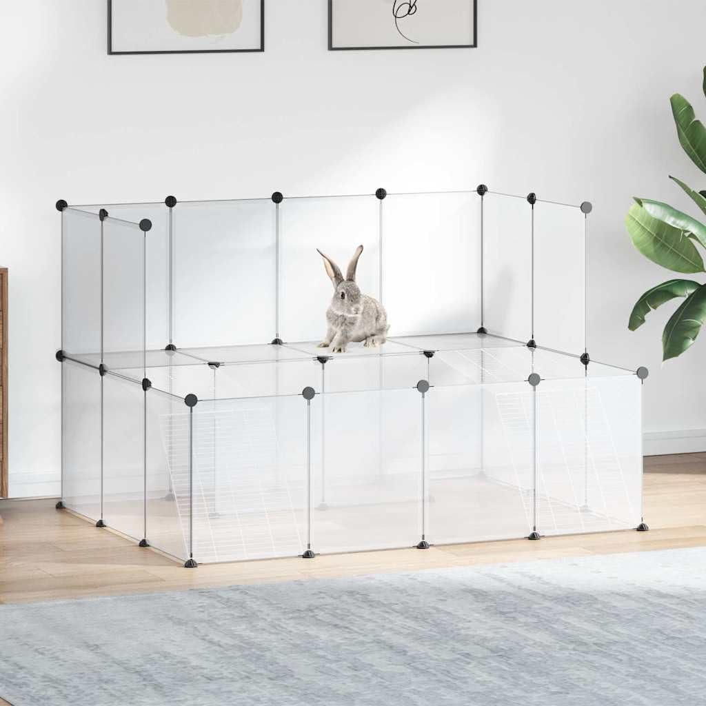 Jaula transparente para animales pequeños, 143 x 107 x 93 cm, de polipropileno y acero, con 2 niveles, 24 paneles, antideslizante, resistente a la intemperie, para conejos, cobayas, jaula