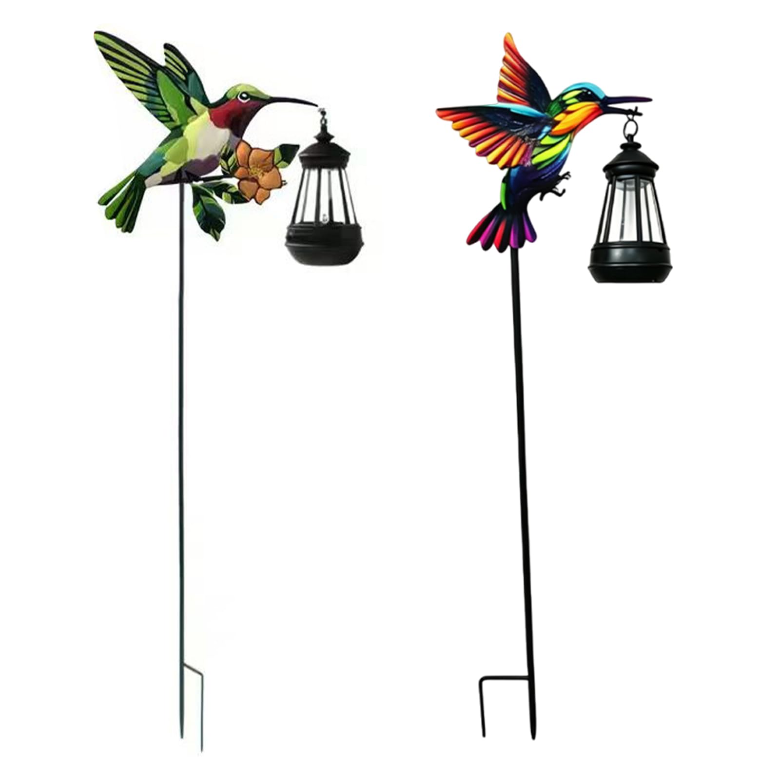 Solar Hummingbird Lights Outdoor Waterproof, Metal Garden Stake with Solar Lantern, Hummingbird Solar Light for Yard Patio Lawn Decor