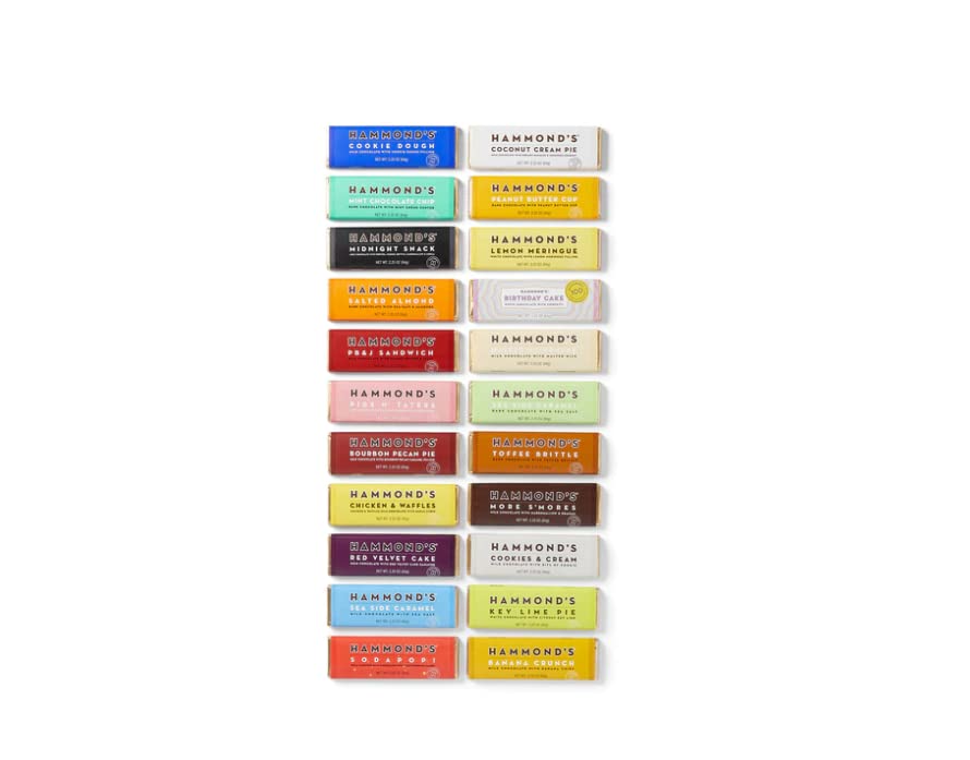 Hammond's Candies Gourmet Chocolate Candy Bars Gift Box, Variety Pack, 2.25 Oz (Pack of 22), All 22 Flavors, Handmade in Small Batches in the USA