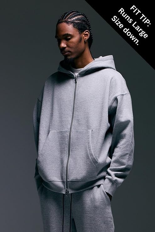 ANANKE FATE Heavyweight Fleece Double Zip Hoodie for Men – Oversized Drop Shoulder, 360 GSM Cotton Fleece, Zip-Up Streetwear3