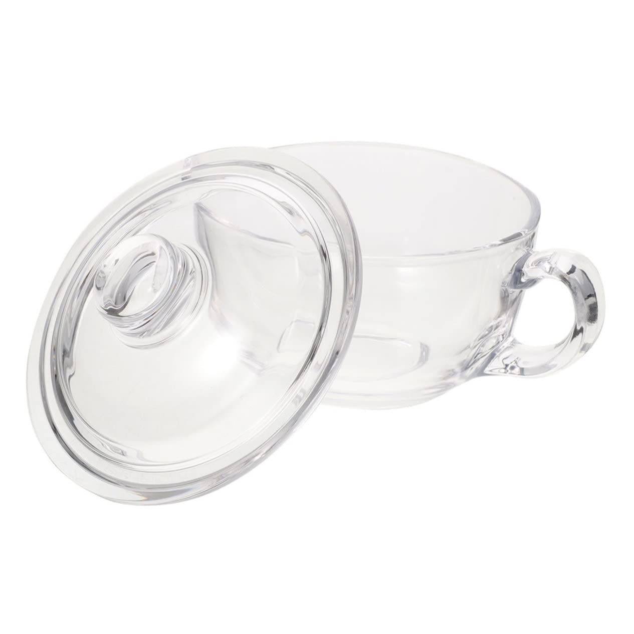 Zerodeko Tazón de Desayuno de Vidrio con Asa y Tapa, 450ml, para Sopa y Bebida, Uso en Cocina y Restaurante, Transparente y Duradero