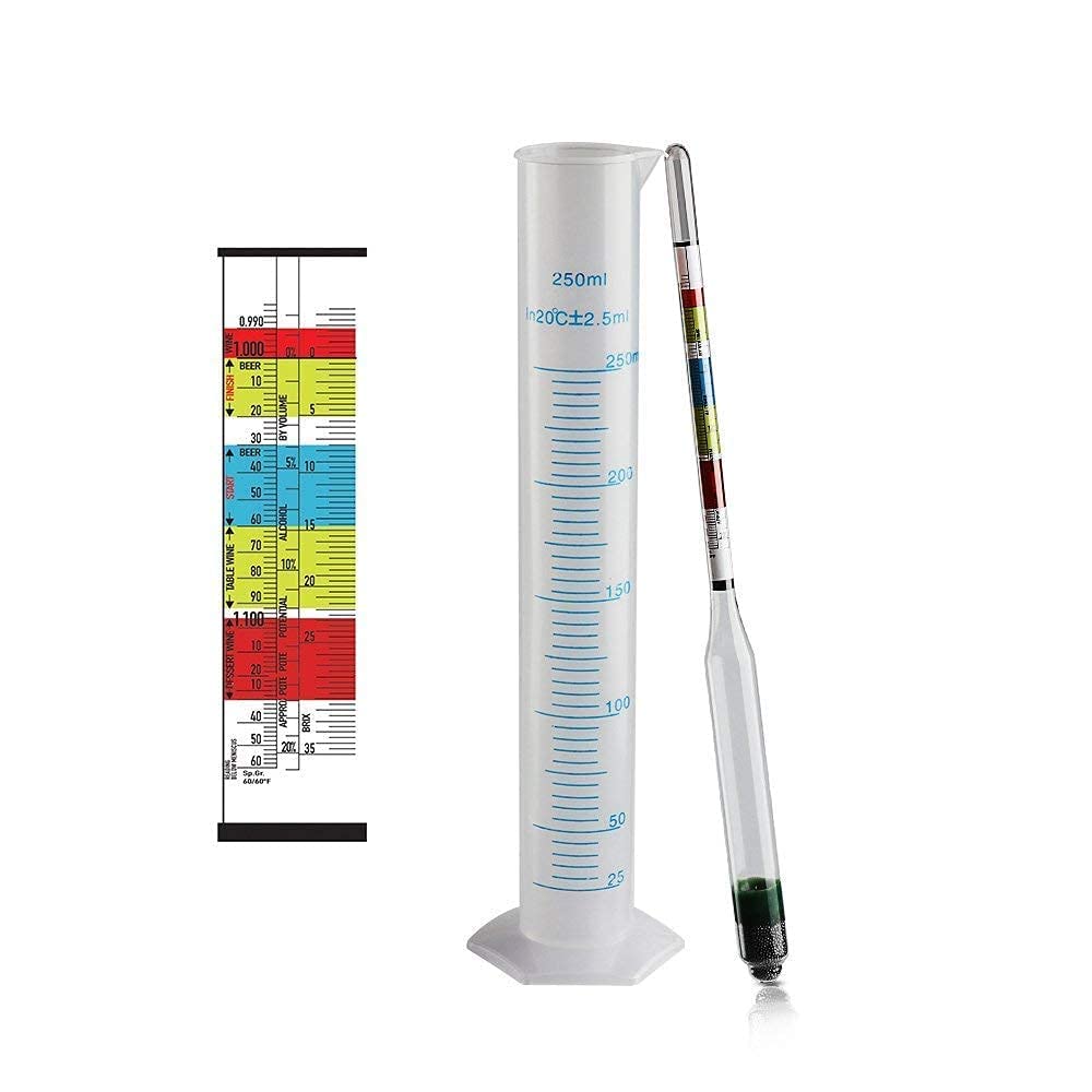 Triple Scale Alcohol Hydrometer with 250 ml Plastic Measuring Cylinder, Wine Making Test Density, Alcohol and Brix High Level Accurate-picture-12