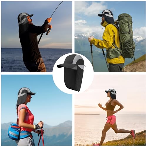 Image of Mens Sun Hat with Breathable Mesh Sun Hats for Men Sun Protection Fishing Hat with Neck Flap for Hiking Cycling Black