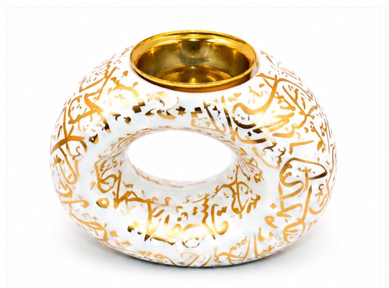 Arabic Calligraphy Ceramic Bakhoor Burner White & Gold | Premium Incense Burner with Tealight Holder | Oud, Bakhoor & Resin Fragrance Diffuser | Decorative Home Décor for Ramadan, Eid & Gifting-picture-25