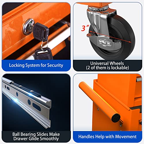 Go Beyond 8-Drawer Tool Chest With Wheels, Tool Storage Cabinet And Tool Box, Lockable Rolling Tool Chest With Drawers, Toolbox Organizer For Garage Warehouse Workshop (Orange) #TOP3