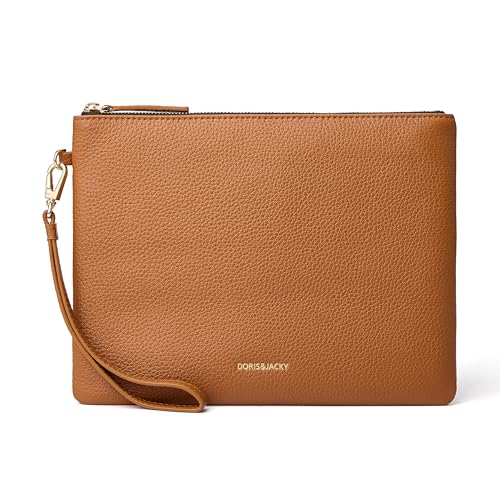 Image of DORIS&JACKY Women Leather Clutch Purse and Phone Wallet with Wristlet Strap | Soft Designer Evening Party Bag, Thin Slim RFID Blocking Cellphone Pouch Case, Formal Casual Handheld Premium Little Purse