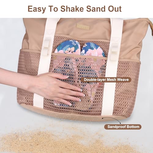 Lacdo Beach Bag for Women, Beach Tote Bag for Women, Waterproof Sandproof Foldable Pool Bag for Beach Vacation Pool Travel3