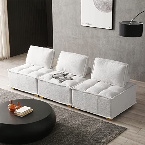 Futon Cloud Couch, Modular Sectional Sleeper Sofa Bed, Convertible Loveseat, Lazy Recliner Chair for Living Room, 3 Seater, White