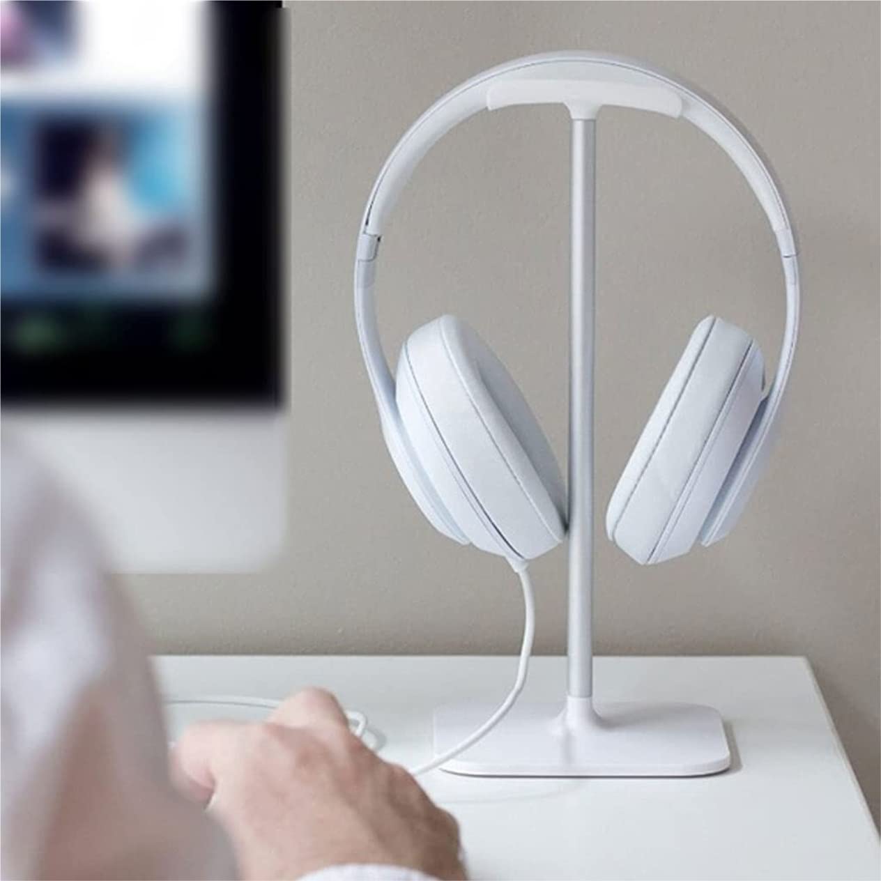 Supporto per Cuffie Supporto per Cuffie in Silicone Metallico Supporto per Cuffie Semplice Adatto A Tutti I Supporti per Auricolari Supporto Cuffie(White)