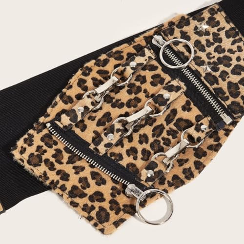 Women's Elastic Leopards Print Wide Belts Vintage Stretchy PU Belt Retro Fashion Cinch Belts for Jeans Dresses4
