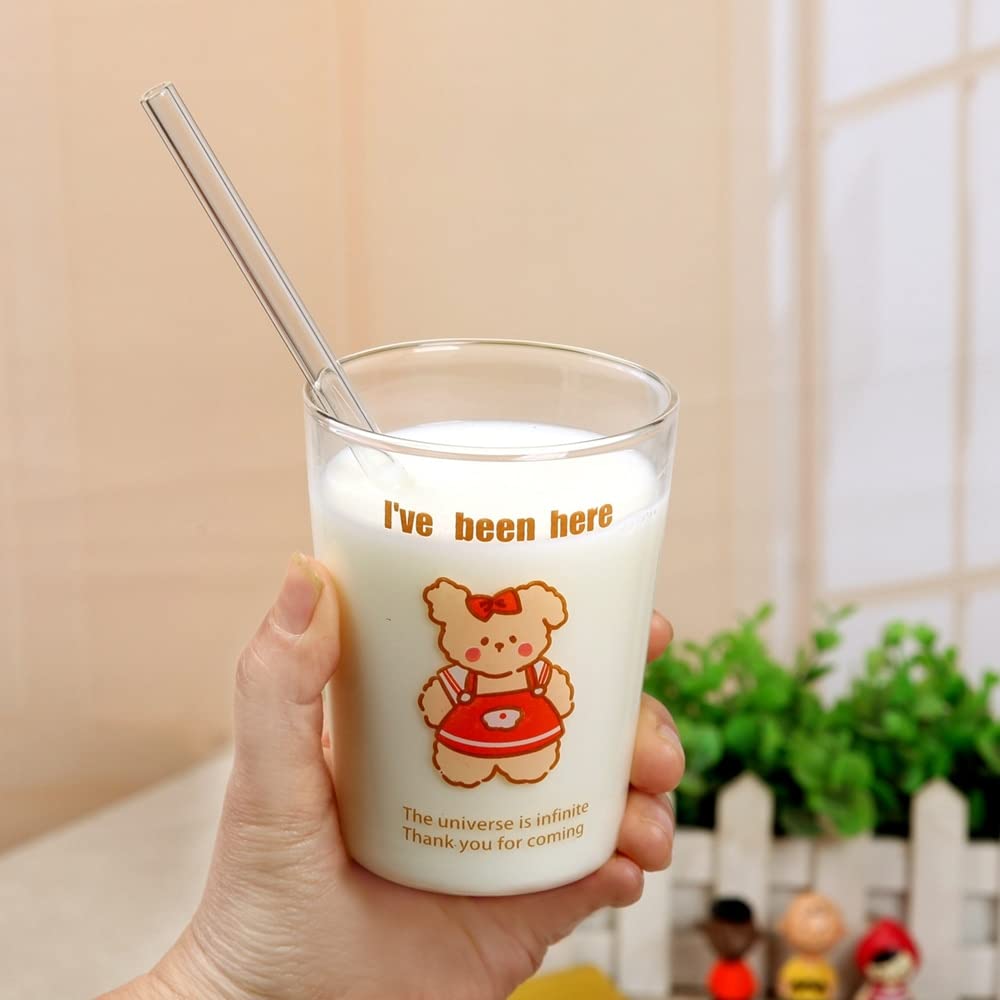 2PCS kreskówka szklana kubek uroczy brązowy niedźwiedź kawa ręcznie robione przezroczyste herbatę whisky szklany kubek piwo para filiżanek ze słomy Prezenty