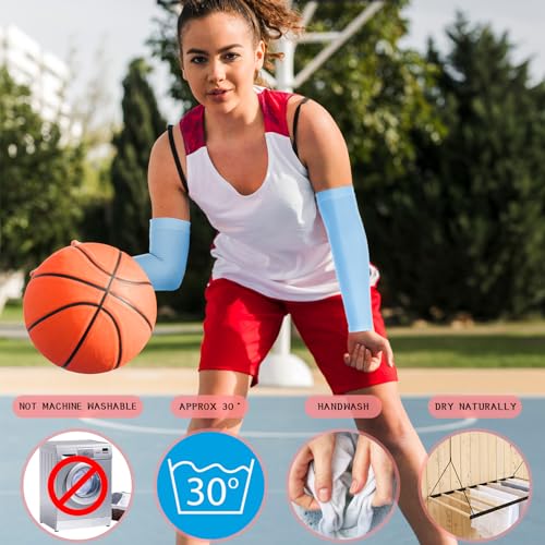 3Pairs Kids Arm Sleeves Thinly UV Sun Protection Cooling Arm Cover Compression Sleeves, Outdoor Sport Breathable Elastic Ice Sleeve for Youth Boys Girls (7-12 Years) (White&Pink&Blue)4