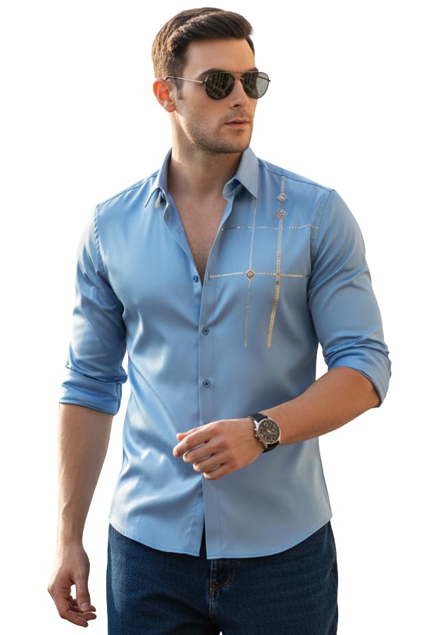 Image of IndoPrimo Men's Premium Satin Shirt for Party, Formal and Casual Wear - Stylish Designer Full Sleeve Shirt for Men