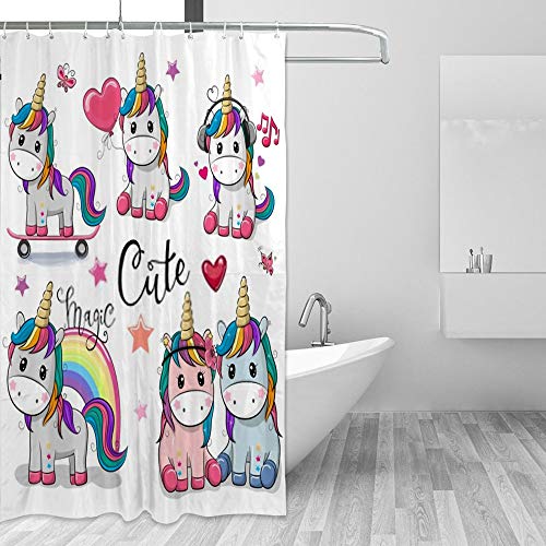 Rideau de douche licorne dessin animé imperméable en polyester CHEHONG avec 12 crochets