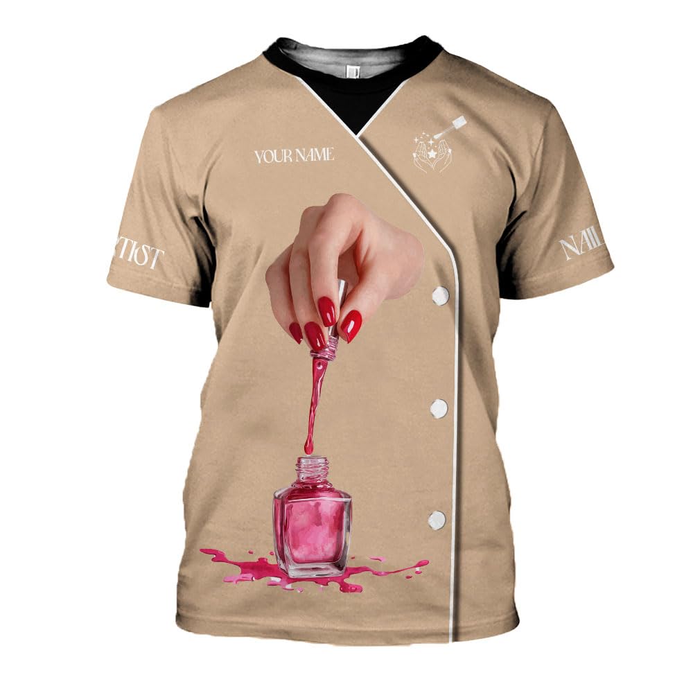 Personalized Nail Tech Shirts for Women, Nail Tech Uniform Gift for Manicurist, Nail Polish Shirt for Nail Technician Gift 2 Multicolor