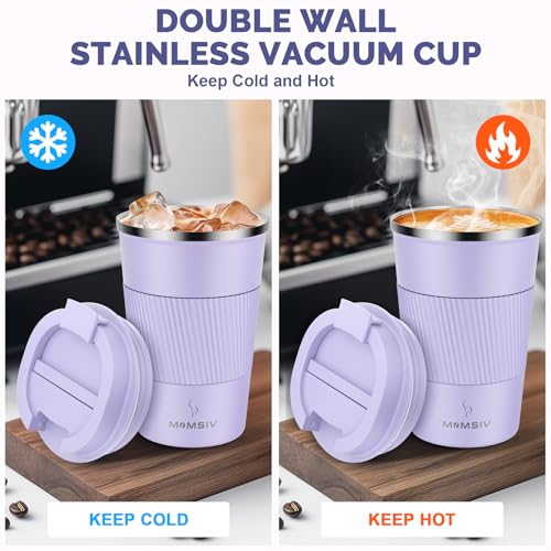 Image of MOMSIV 12oz Travel Mug, Insulated Coffee Cup with Leakproof Lid, Vacuum Stainless Steel Double Walled Reusable Tumbler for Hot and Cold Water Coffee and Tea In Travel and Car