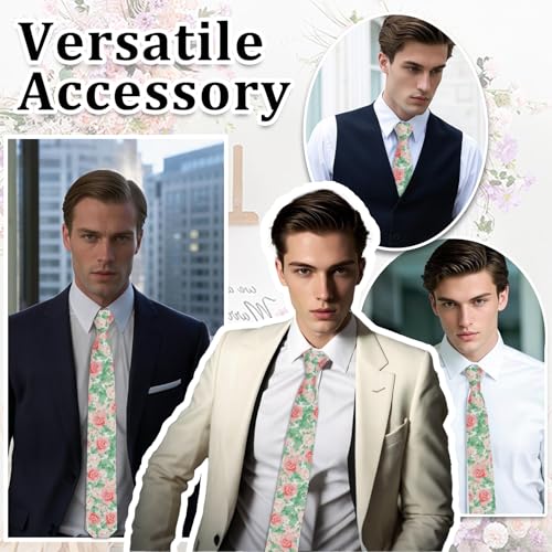 Image of Luckyvestir Ties for Men, Sage Green Cotton Floral Tie 2.76 inch Flower Printed Men's Neckties for Wedding /Groomsmen /Suit /Party