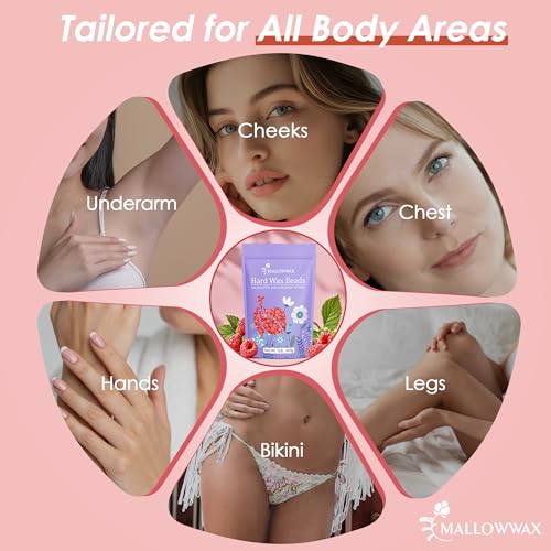 Image of Mallowwax Hard Wax Beads, 1lb Strawberry Red Stripless Wax for Hair Removal, All-purpose Refill Wax Beans for Brazilian Bikini, Face, Eyebrows, Underarms, Chest, Back,Legs, Women and Men