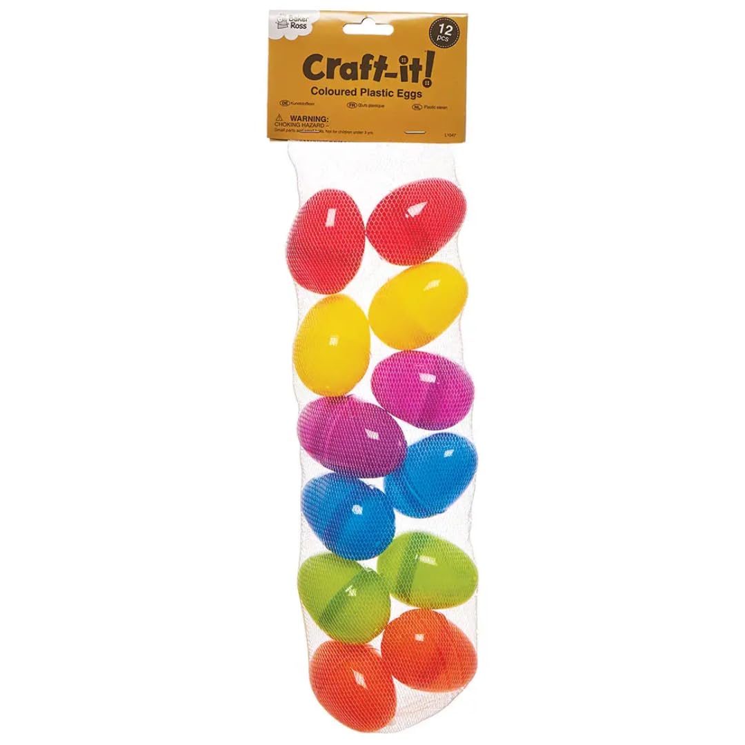 Baker Ross Uova di Plastica Colorate da Riempire di Dolcetti per la Caccia alle Uova di Pasqua (confezione da 12), Assortiti