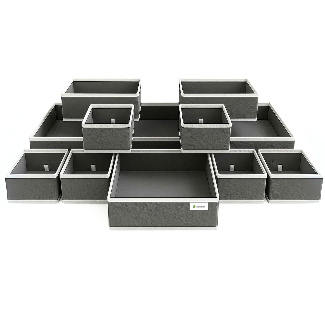 Solutionder Charcoal 12 Pcs Drawer Organisers Divider Uk Large Drawer Dividers Clothes Drawer Organisers Wardrobe Storage Organiser Underwear Draw Organizer Clothes Draw Organiser Tidy Bedroom Solutions
