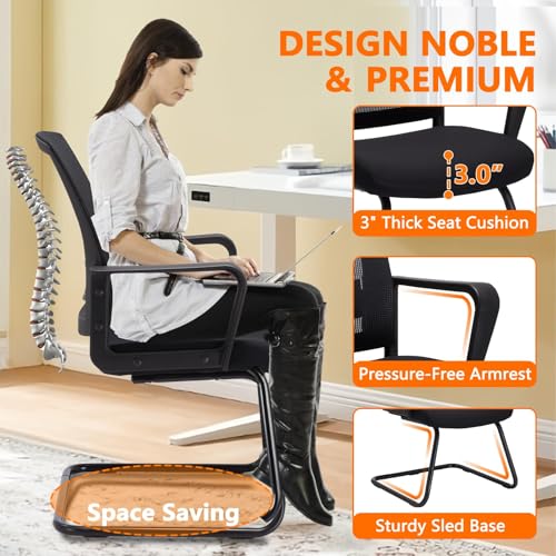 Image of CLATINA Waiting and Guest Chairs for Conference Room with Lumbar Support and Mid Back Mesh Space Air Grid Series Black 1 Pack