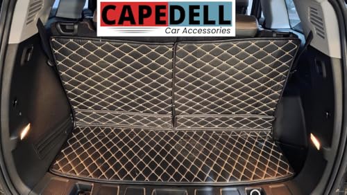 Image of CAPEDELL Premium 7D Boot /Trunk Mats Compatible for Tata Safari Decor 2011||Luxury Leather Double Layered mats||Set of 3Pcs||100% Waterproof and Washable (Black with Black)
