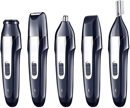QIYUDS Ear and Nose Hair Trimmer Clipper, for Men Women, 5 in 1 USB Rechargeable, Electric Eyebrow and Facial Hair Trimmer with Waterproof Head Double-Edge Stainless Steel