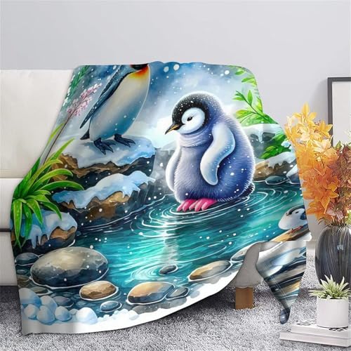 Plaid pingouin impression 3D en microfibre douillette jeté de canapé chaud 100x130cm - 7