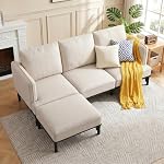 UMAX 3 Seater Sleeper Sofa Couch with Removable Ottoman, Convertible Modular Sofa Bed, Deep Seat & Sturdy Legs for Living Room, Apartment and Small Space, Beige