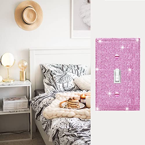 Image of 1 Pcs Shiny Silver Pink Rhinestone Wall Plate Cover 1 Gang Decorative Light Switch Cover Rhinestones Switch Covers