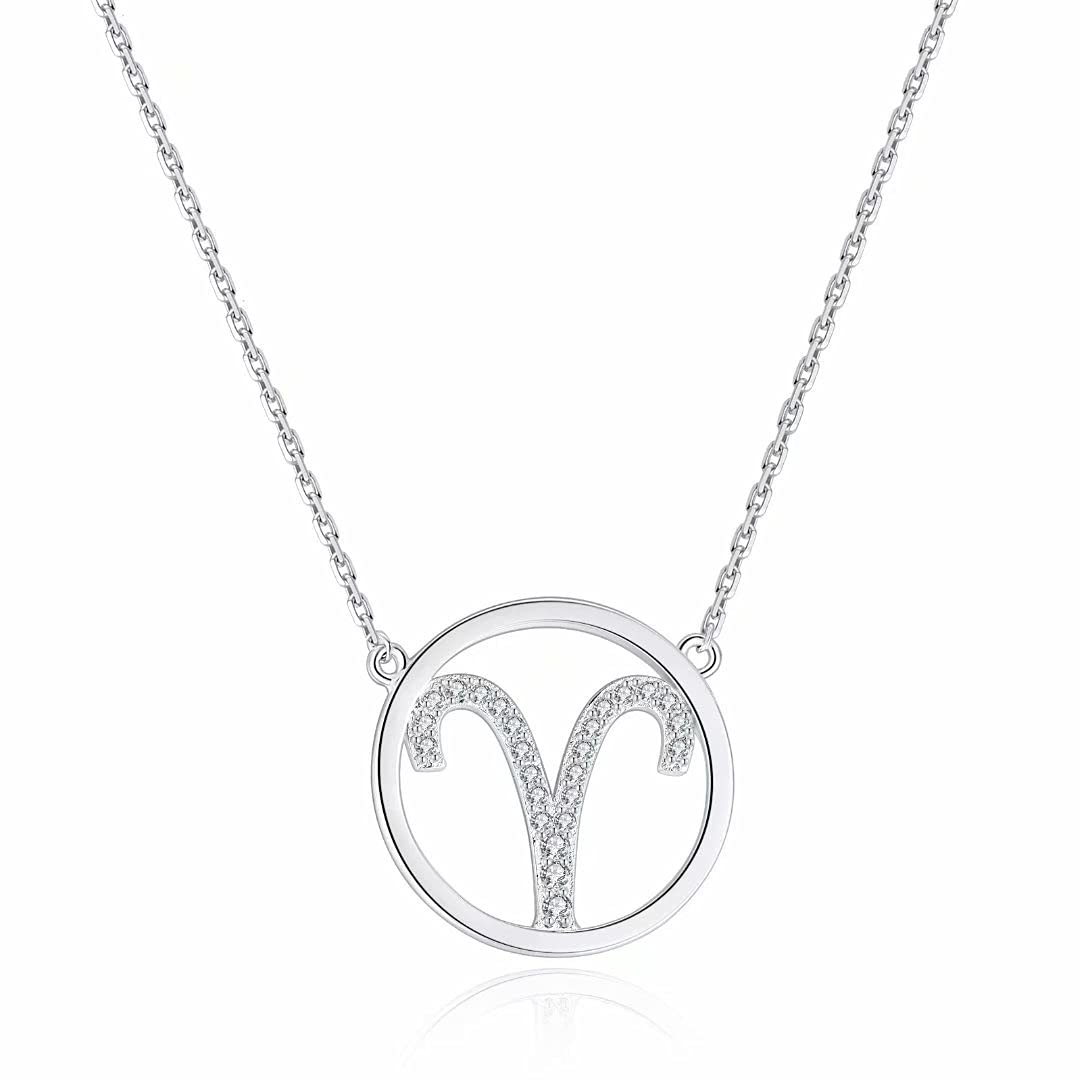 Qings 12 Constelaciones Collares Plata para Mujeres - Delicados Moda Ronda Aries Astrológicos Zodiacos Horóscopo Colgantes Collar con Circonita Cúbica | Cumpleaño Joyería Mejores Regalos para Niñas
