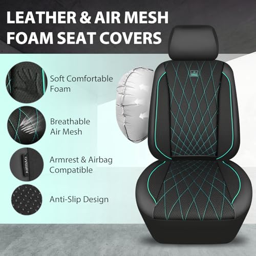 Image of CAR PASS Thick Foam 3D Air Mesh Leather Car Seat Covers Front Seats Only, Breathable Premuim Leather Two Front Seat Cover, Airbag Compatible Universal Fit for 95% Sedan Van Truck SUV,Black and Mint