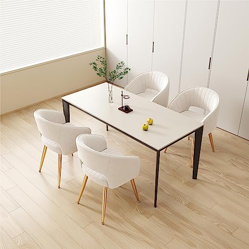 Kcc Modern Accent Dining Chairs, Upholstered Velvet Dining Room Chairs With Hollow Back, Tufted Kitchen Chairs Side Chairs With Gold Metal Legs For Living Room Restaurant, 1 Pc & Cream #TOP3