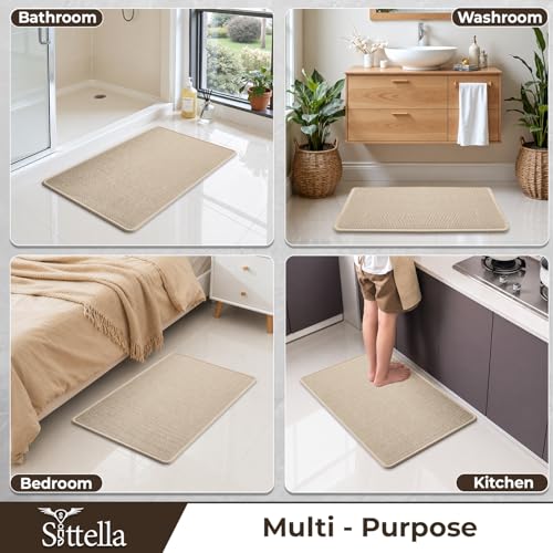 Image of SITTELLA Handwoven Jute Mat for Floor, Anti Skid Jute Rug for Living Room, Bathroom & Kitchen, Water Absorbent Kitchen Runner & Floor Mat|40 x 60 cm (Pack of 1)|Beige