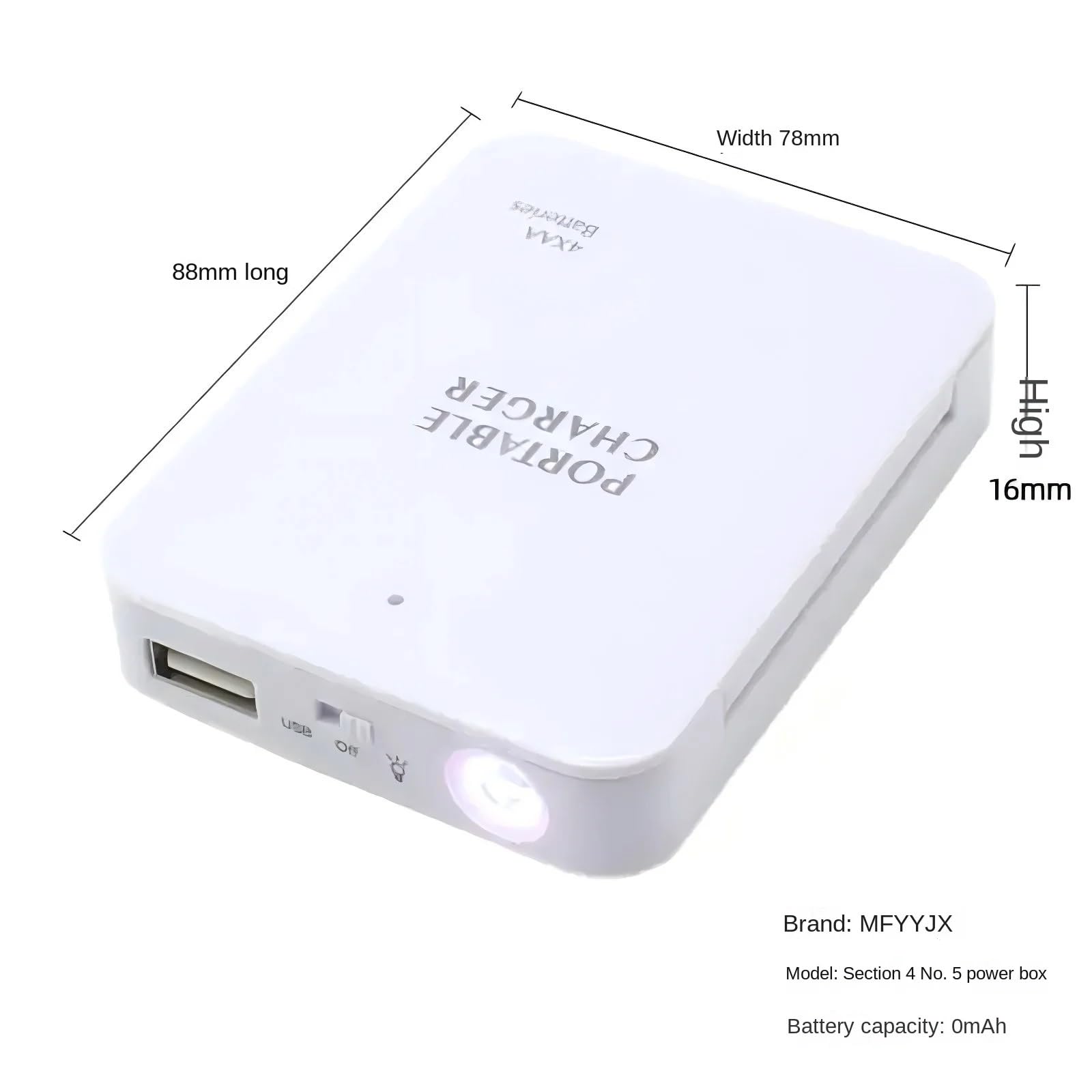Cargador de teléfono alimentado por batería, caja de alimentación externa, cargador de batería de emergencia por 4 pilas AA con puerto USB y linterna (blanco, 5 piezas)