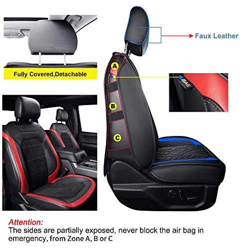 Image of LUCKYMAN CLUB F150 Front-only Seat Covers J03-Q3 with Waterproof Faux Leather, Fit 2015-2025 Ford F150 and 2017-2025 F250 F350 F450 (Front only, Black-Blue)