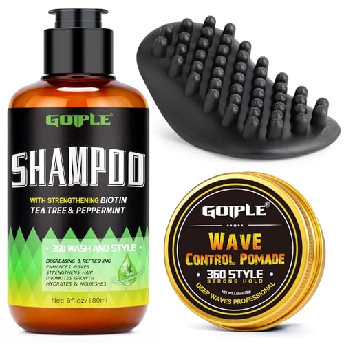 Wave Kit for Men 360 Wave Shampoo Hydration Enhance Shampoo - Wash Pomade 360Hair Greasy for Black Men - Biotin Hair Growth Shampoos Strengthens Hair Promote Growth Nourishes with Waves Comb Brush