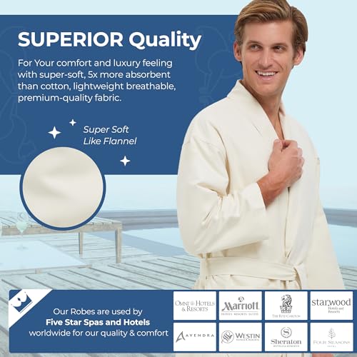 Image of Monarch Unisex Chamois Microfiber Shawl Hotel Robe - Soft Lightweight Fabric, Generously Sized Hotel & Spa Robe with Pockets