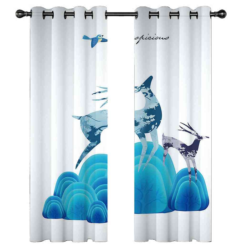 Tenda Oscurante Finestra Termica Isolante Con Occhielli Per Interni Soggiorno 2 Pannelli Tende Oscuranti Bambini Camera Da Letto Finestre 183x214cm 3D Alci Alberi Blu Motivo