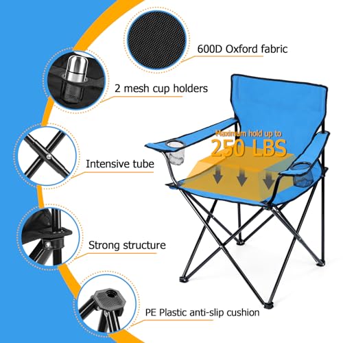 Image of HaSteeL Folding Camping Chair Set of 3, Foldable Blue Camp Chairs & Grey Table, Large Lawn Chair Portable for Adults Hiking, Fishing, Picnic, Outdoor BBQ, Travel, Sports, Cup Holders & Storage Bags