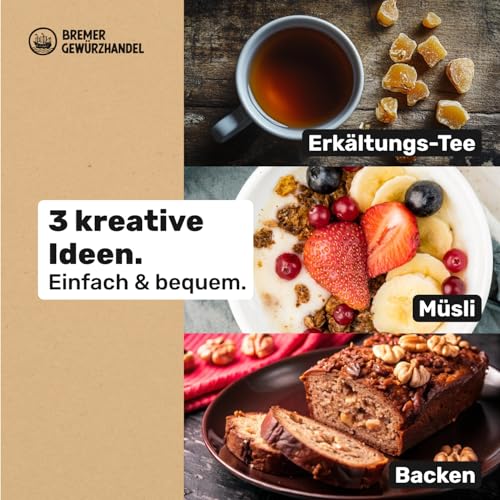 Bremer Gewürzhandel Ingwer 1Kg, kandierter Ingwer - Ginger, Trockenfrüchte ungeschwefelt, Ingwer getrocknet, Ingwer Würfel, Ingwer kandiert scharf