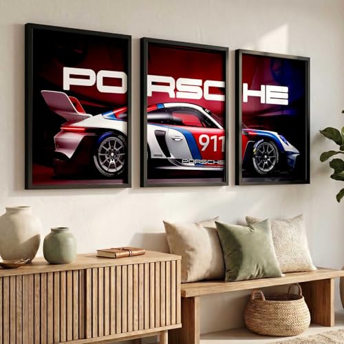Image of HOMESY Sports Car Framed Posters Gift Items for Boys Room | Wall Decoration for Bedroom Living Room Office Gaming Room Decor | Sports Cars Poster with Frame for Wall Decor Set Of 3 Size (10x13 inch,BLACK)
