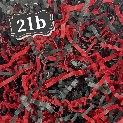 Image of ZEBMOON 2 LB Black Red Crinkle Cut Paper Shred Filler Great for Gift Wrapping, Basket Filling, Birthday, Wedding, Halloween, Thanksgiving, Graduation, New Year Party Decorations Filling Supplies