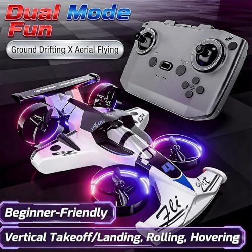 Image of 2-in-1 Flying Car & Stunt Drone - Mini Indoor Drone, 2 in 1 RC Quadcopter & Flying Car Toys, 2.4Ghz Remote Control 4WD Stunt 3 Speeds Adjustable, Birthday Xmas Gifts..