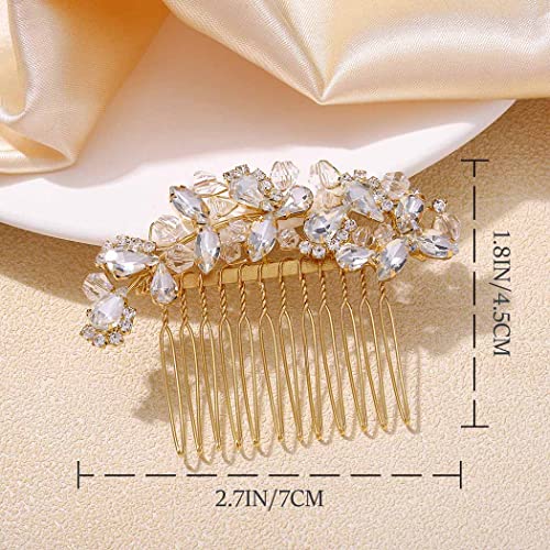 Foyte Crystal Bride Wedding Hair Comb Silver Bridal Headpieces Rhinestone Pearl Hair Pieces Bridesmaid Side Combs Hair Accessories For Women And Girls (Gold) #TOP5