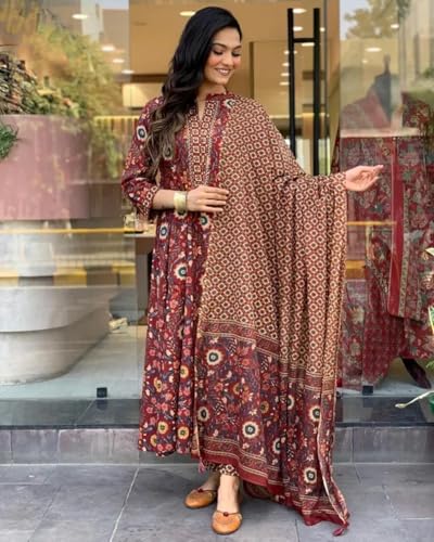 Image of PARTHVI|Women's Printed Flared Kurta with Pant and Printed Dupatta Sets | Ethnic Set | Dupatta Set | Suit Set | Kurta Set | Wedding Suit Set
