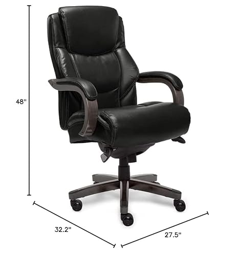 La-Z-Boy Delano Big & Tall Executive Office Chair | High Back Ergonomic Lumbar Support, Bonded Leather, Black With Weathered Gray Wood | #TOP2