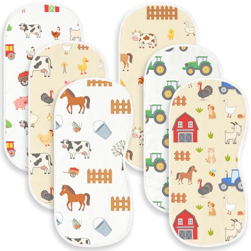 Spriggenix 6 Pack Farm Burp Cloths Baby Boys Girls with Farm Animals Pattern, Large Cotton Burp Rags for Newborns Gifts Nursery Decor Extra Soft and...