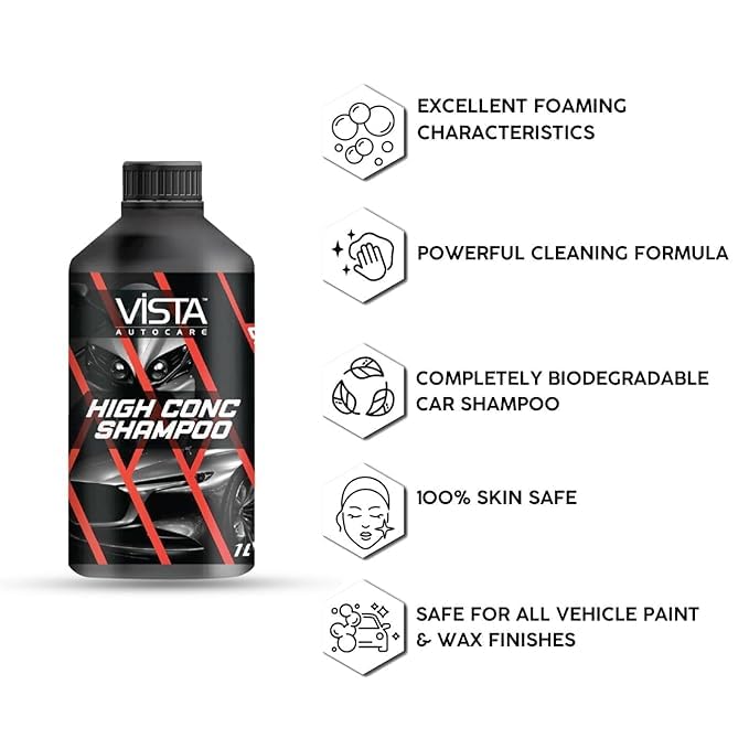 Vista Auto Care High Conc Shampoo 1L | High Concentrate Auto Shampoo | Car Shampoo| Bike Shampoo | Cleaning