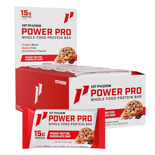 1st Phorm Power Pro Protein Bars, Peanut Butter Chocolate Chip Flavor, 15G Whole Food Protein,...